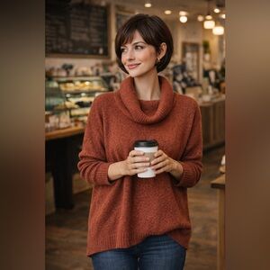 Old Navy Rust Brown Cowl Neck Knit Sweater Size M 🤎